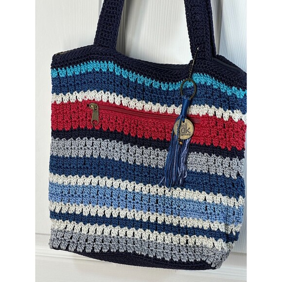 THE SAK Originals Navy Multi Stripe Crochet Handbag Shoulder Bag Boho Everyday - Picture 2 of 5
